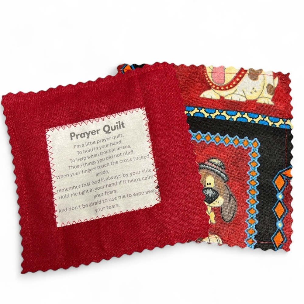 Hand Crafted Prayer Quilt Set of 2 with Uplifting Prayer and Wooden Cross Inside